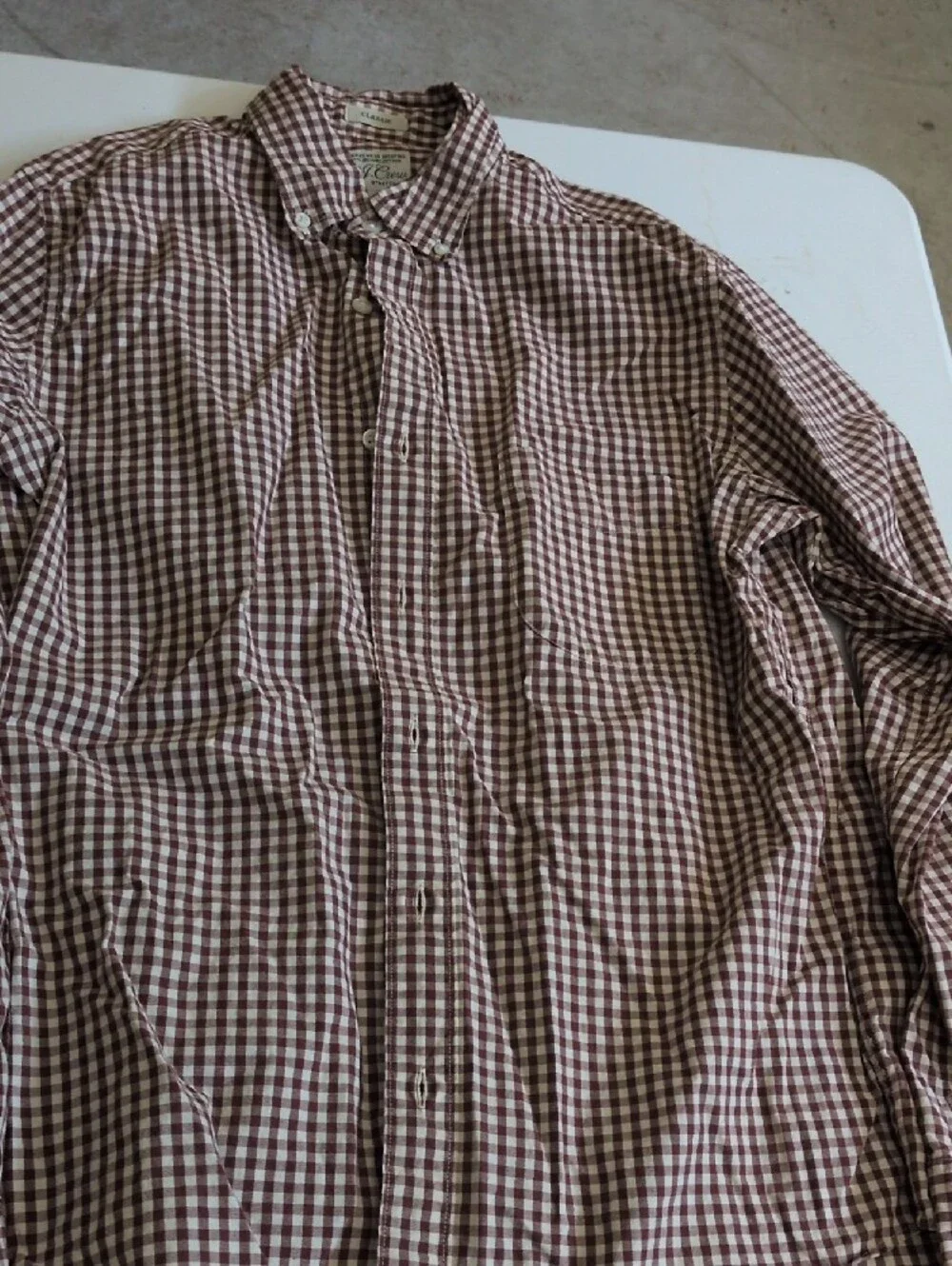 J. Crew Brown and White Gingham Button-Down Shirt
